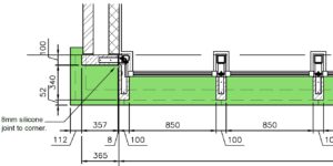 Complex bracketry for integrating the natural stone structure with the steelwork.