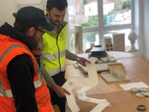 AF Jones Stonemasonry Design team and Production team scrutinising templates